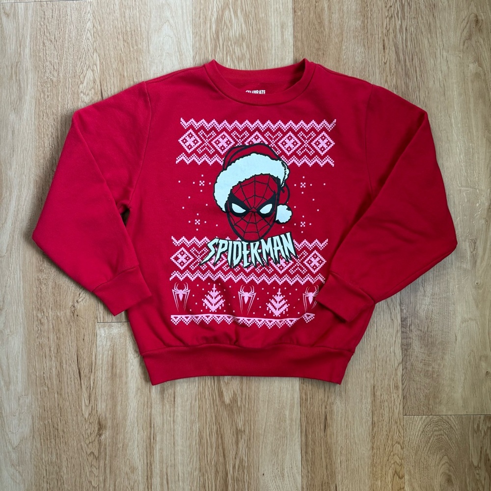 Marvel Spiderman Santa Boys' Ugly Christmas "Sweater" Sweatshirt Size M Red